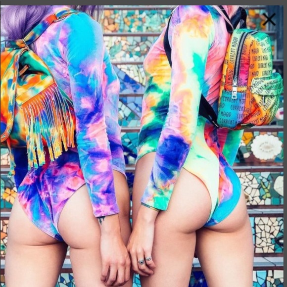 J Valentine Dolls Kill synesthesia festival rave tie dye velvet bodysuit - Picture 4 of 11